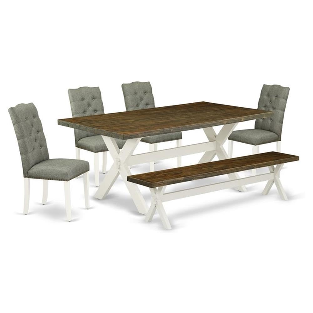 East West Furniture X077El207-6 6 Piece Kitchen Table & Chairs Set Contains A Rectangle Wooden Table And 4 Gray Linen Fabric Parson Chairs With A Bench, 40X72 Inch, Multi-Color